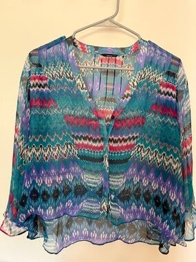 Dolce Vita Teal, Purple & Pink Sheer Patterned Blouse